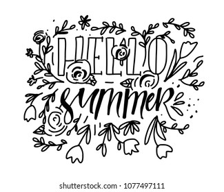 Hello summer. Hand lettering vintage quote for your design 