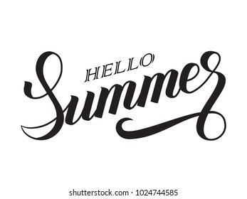 Hello, Summer - hand written lettering in vector format, one color. Calligraphy inscription for cards, banners, wallpapers, vinyl cutting, plotter.