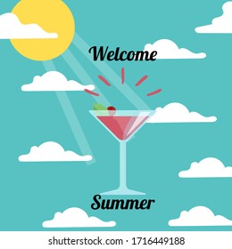 "hello summer" hand written lettering vector illustration with watercolor juse vector illustration