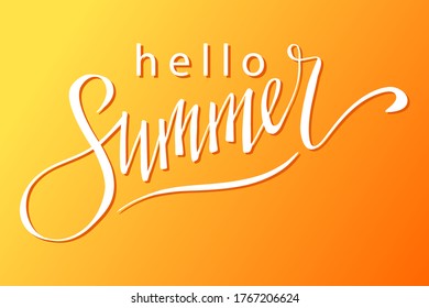 Hello summer, hand written  lettering. Summer vector poster, card, print, banner.