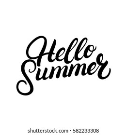 Hello Summer hand written lettering. Modern brush calligraphy for invitation, greeting card, prints and posters. Isolated on white background. Vector illustration.