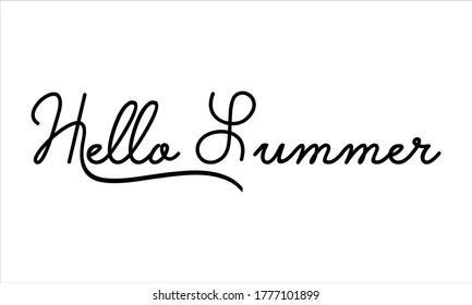 Hello Summer Hand written Typography Black script text lettering and Calligraphy phrase isolated on the White background