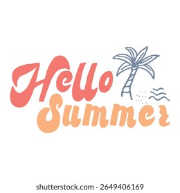 Hello Summer Hand-drawn Lettering with Palm Tree