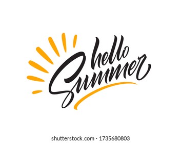 Hello summer handwriting lettering isolated on white background. Vector illustration EPS10