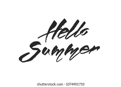 Hello summer. Handwritten lettering typography. Summer Background Vector Illustration for Beach Holiday solitaire. Mutual emotional calligraphy