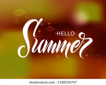 Hello Summer handwritten lettering.  Hello Summer typography vector design for greeting cards and poster. Design template celebration. Vector illustration.