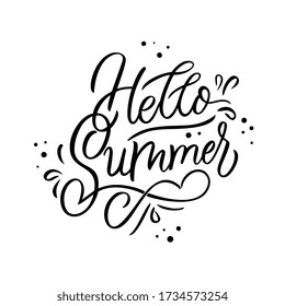 Hello Summer handwritten lettering.  Hello Summer typography vector design for greeting cards and poster. Design template celebration. Vector illustration.