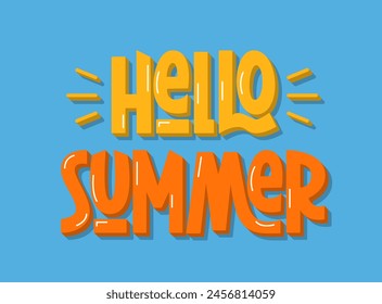 Hello Summer Handwritten Text. Colorful Summer Greeting Phrase Quote.