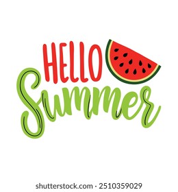 Hello summer handwritten vector lettering with red juicy watermelon slice 3