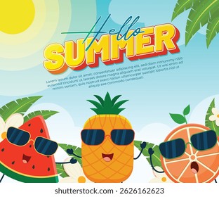 Hello Summer with happy Fruits