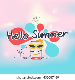 Hello summer hipster mobile phone with blur soft background design vector