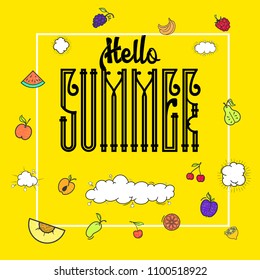Hello Summer. Hipster Vintage Stylized Lettering badge. Vector Illustration