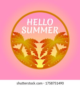 Hello summer, summer holiday, beach vacation and pink background - Vector Illustration