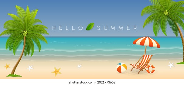 Hello summer holiday beach vacation banner