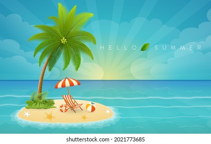 Hello summer holiday beach vacation banner