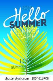 Hello Summer Holiday and Summer Camp poster. Vector illustration for greeting card. Holiday time