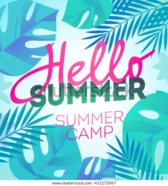 こんにちは サマーホリデーとサマーキャンプのポスター 夏の子ども 子ども用の時間テンプレートポスター ベクターイラスト のベクター画像素材 ロイヤリティフリー
