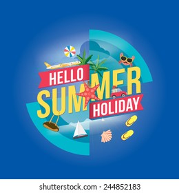 Hello summer holiday let's have fun. Vector illustration