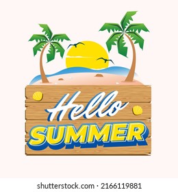 Hello Summer Holiday party beach template. Summer beach background.