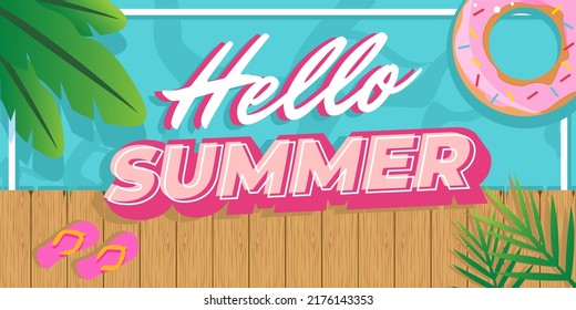 Hello Summer Holiday party beach template. Summer beach background.