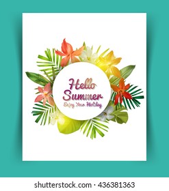 Hello Summer Holiday  poster with tropical plant
