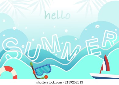 Hello summer holiday at the sea, beach , Enjoy vacation. For label summer sale, template, banner, billed etc.