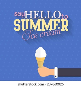 Hello Summer, Holiday, Travel Badge and Web Banner Vector Flat Design