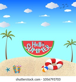Hello Summer Holidays concept in the Beach. Vector Illustration design.