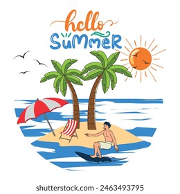 Hello Summer Holidays Surfing vector design