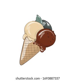 Hello summer, hot season, summer desserts , delicious ice cream. Color flat hand drawn vector illustration of vacation time for design t-shirts typography cards and posters. . Cartoon style.