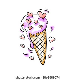 Hello summer, hot season, summer desserts , delicious ice cream. Color flat hand drawn vector illustration of vacation time for design t-shirts typography cards and posters. . Cartoon style.