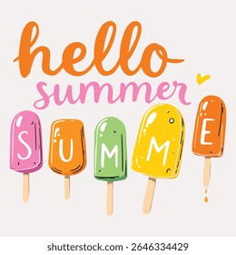 Hello Summer Ice Cream Vector Design