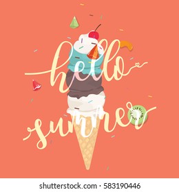 Hello Summer Icecream cone colorful background