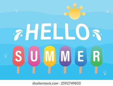 Hello Summer Ice-cream vector illustration. Hello Summer season background, banner, template design. Popsicle ice cream vector 