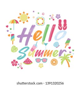 hello summer icon cute flat
