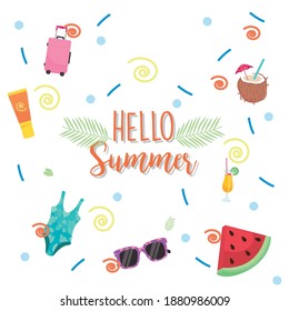 hello summer with icon set design, vacation and tropical theme Vector illustration