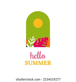 Hello summer icon vector illustration for social media design templates background with copy space for text. Summer landscapes background for banner, greeting card, poster, and advertising.