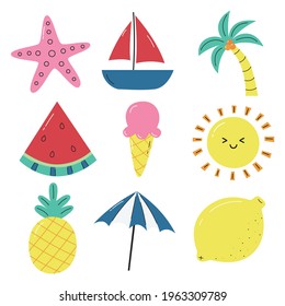 hello summer icons isolated on white background. vector Illustration.