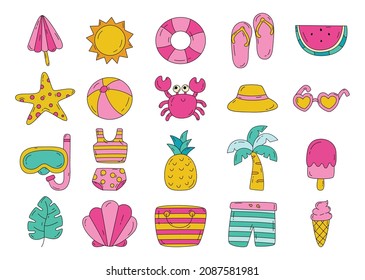 hello summer icons isolated on white background. vector Illustration.