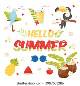 Hello summer icons set. Vector illustration