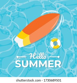 Hola fondo de ilustración de verano. Vector de playa de estilo plano. Vector de verano para afiches, pancartas y tarjetas de felicitación