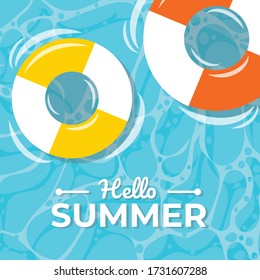 Hola fondo de ilustración de verano. Vector de playa de estilo plano. Hola vector de verano para afiches, pancartas y tarjetas de felicitación.