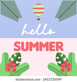 Hello summer illustration background. Flat summer colorful background