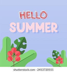 Hello summer illustration background. Flat summer colorful background
