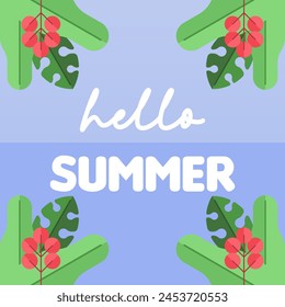Hello summer illustration background. Flat summer colorful background