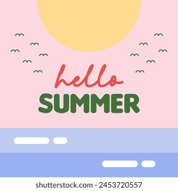 Hello summer illustration background. Flat summer colorful background