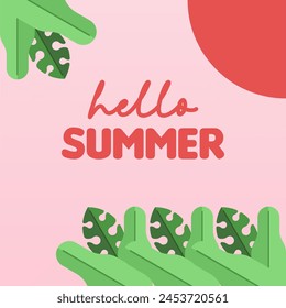 Hello summer illustration background. Flat summer colorful background