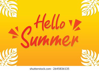 Hello summer illustration. Summer background illustration with tropical leaves all around