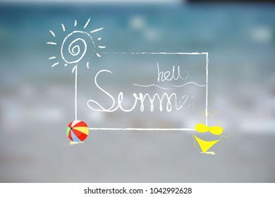 Hello Summer illustration background. vector design logo on label typography