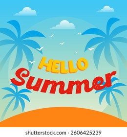 Hello summer illustration. Hello summer beach background illustration